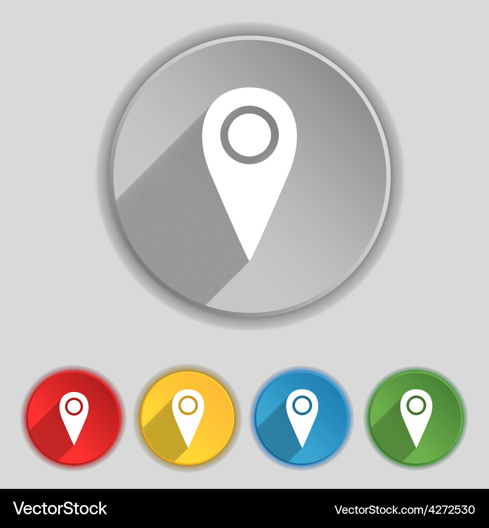 Map pointer icon sign symbol on five flat buttons vector image