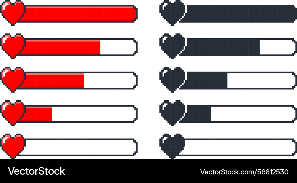 Pixel game lifebar in form of 8bit heart computer vector image