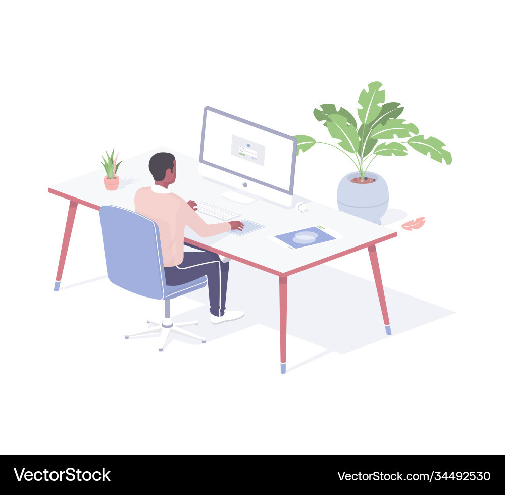 Programmer in office working on online project Programmer in office working on online project vector image