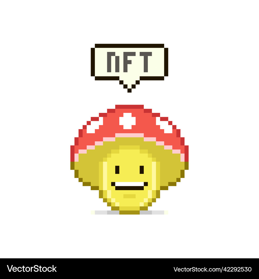 Red hat smiling mushroom character with text nft vector image