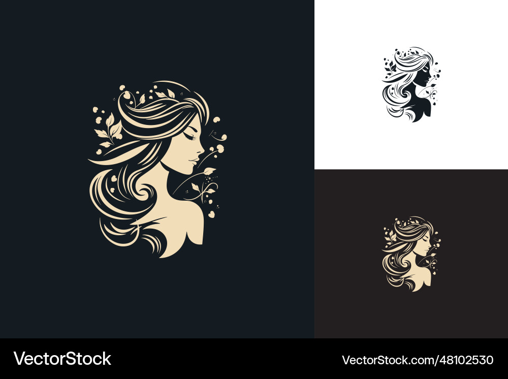 Woman headshot with curly hair and floral Woman headshot with curly hair and floral vector image