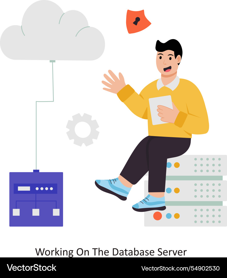 Working on the database server vector image