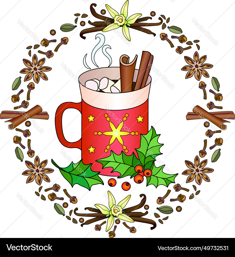A cup of hot drink with cinnamon and marshmallows A cup of hot drink with cinnamon and marshmallows vector image