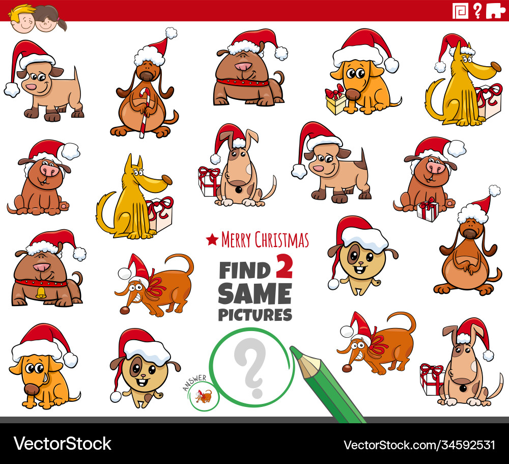 Find two same puppies characters educational task Find two same puppies characters educational task vector image