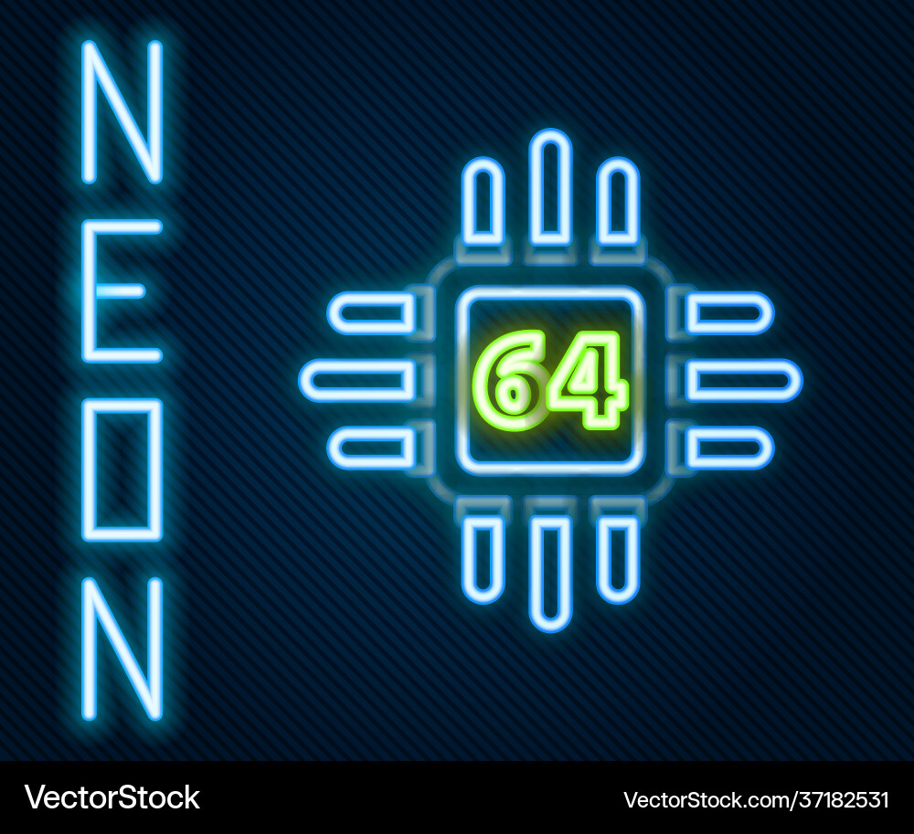 Glowing neon line computer processor Glowing neon line computer processor Vector Image