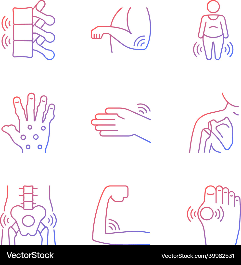Joint inflammation gradient linear icons set Joint inflammation gradient linear icons set vector image