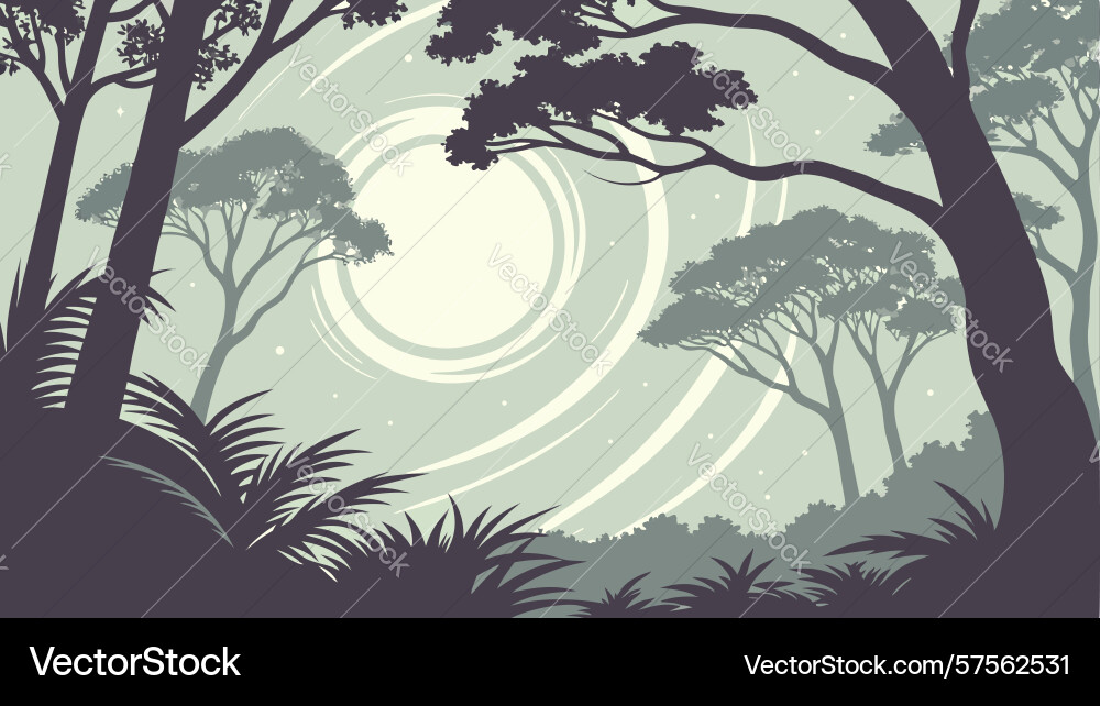 Lush forest with overhanging branches and path Vector Image