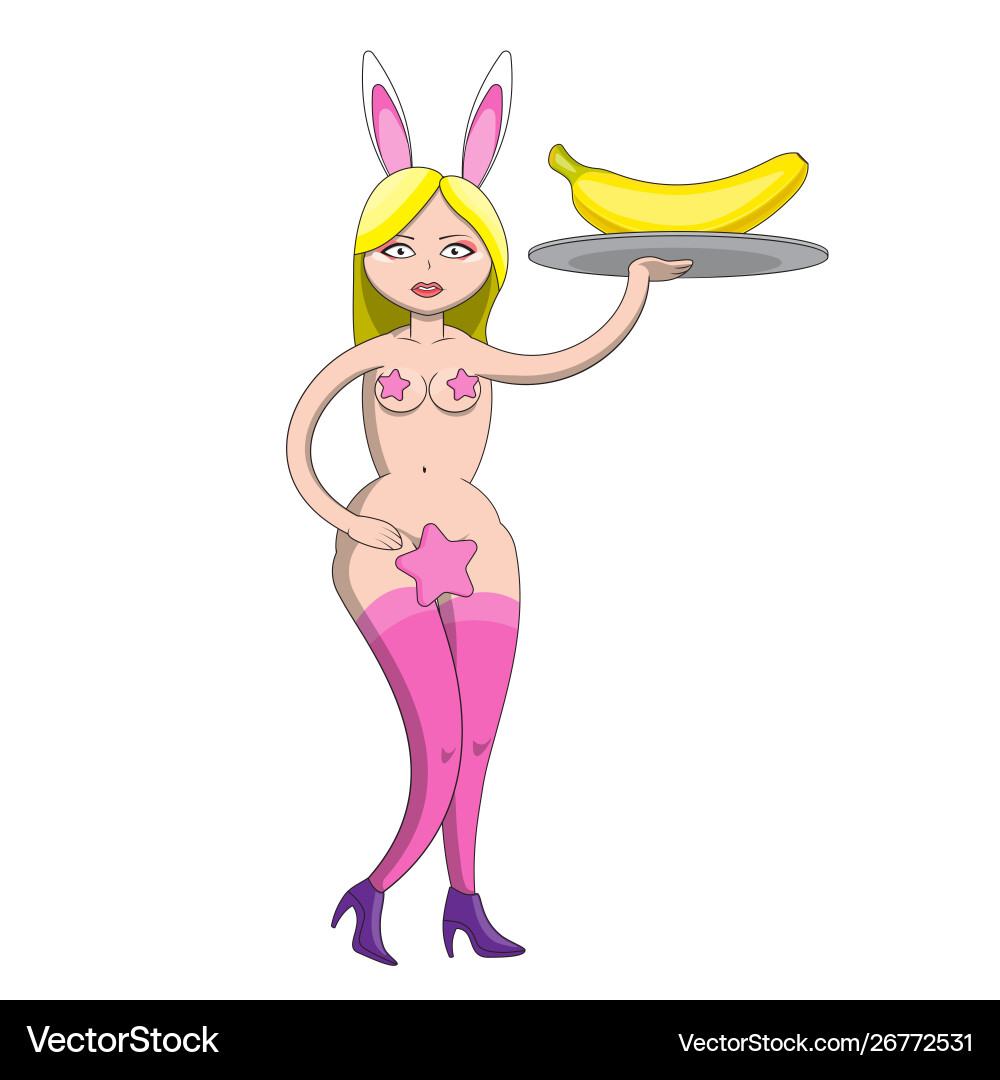 Naked girl in pantyhose holding a dish on which Naked girl in pantyhose holding a dish on which vector image