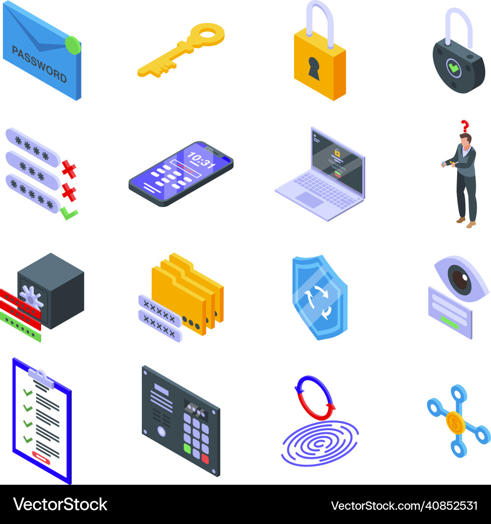 Password recovery icons set isometric style Vector Image