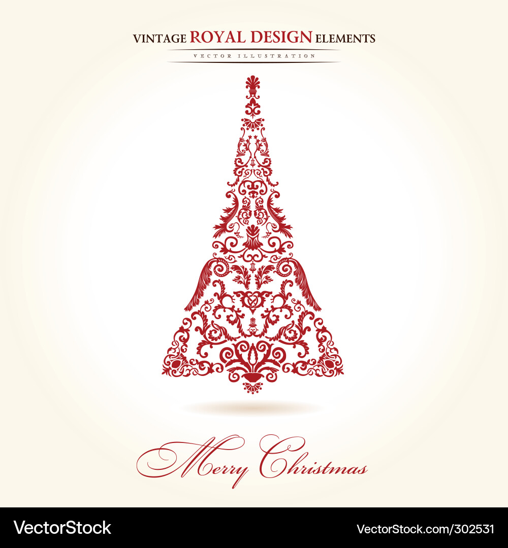 Red Vintage Christmas Tree Vector Image
