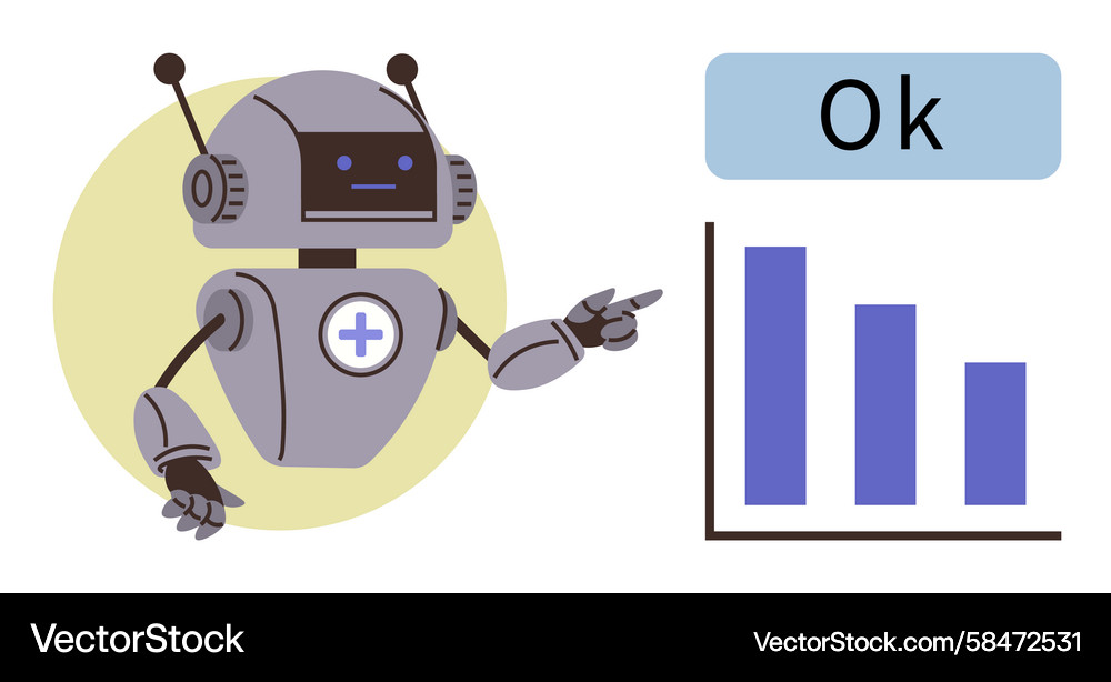 Robot Analyzing Bar Graph - Confirmation Vector Image