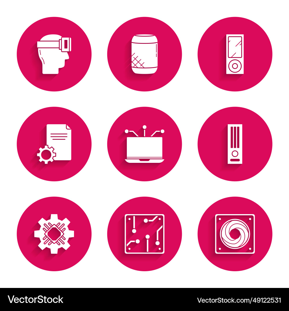Set laptop processor computer cooler video game vector image