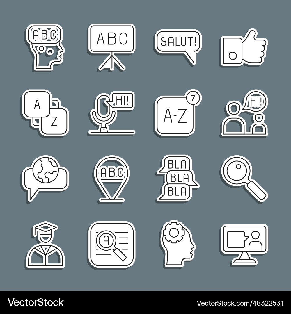 Set line foreign language online study magnifying Set line foreign language online study magnifying vector image