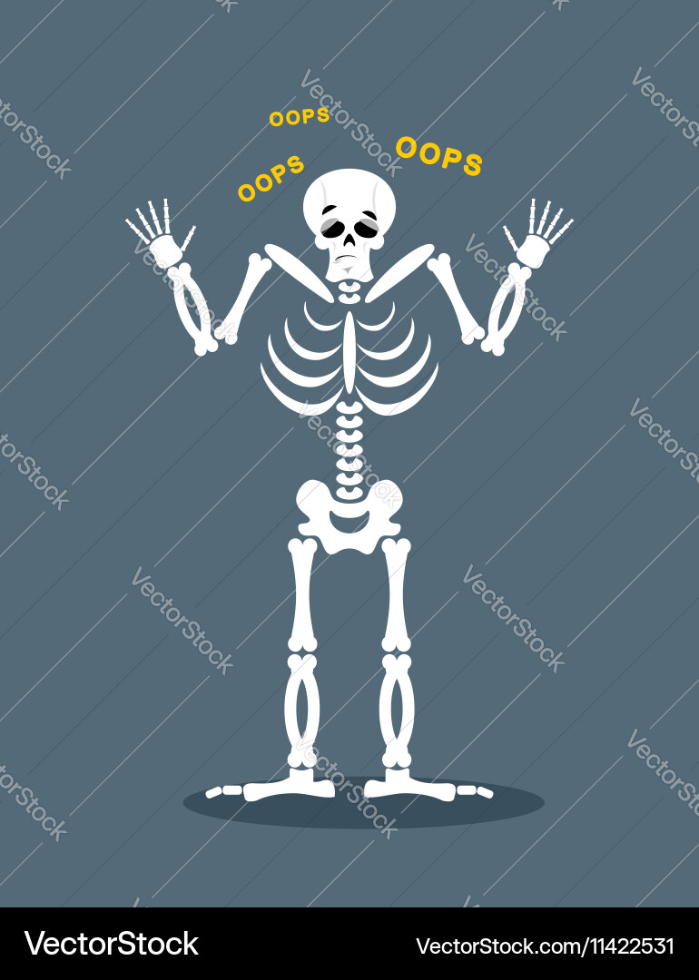Surprised skeleton says oops perplexed skull Vector Image
