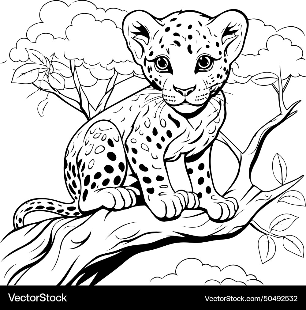 Cute leopard sitting on a tree branch Royalty Free Vector