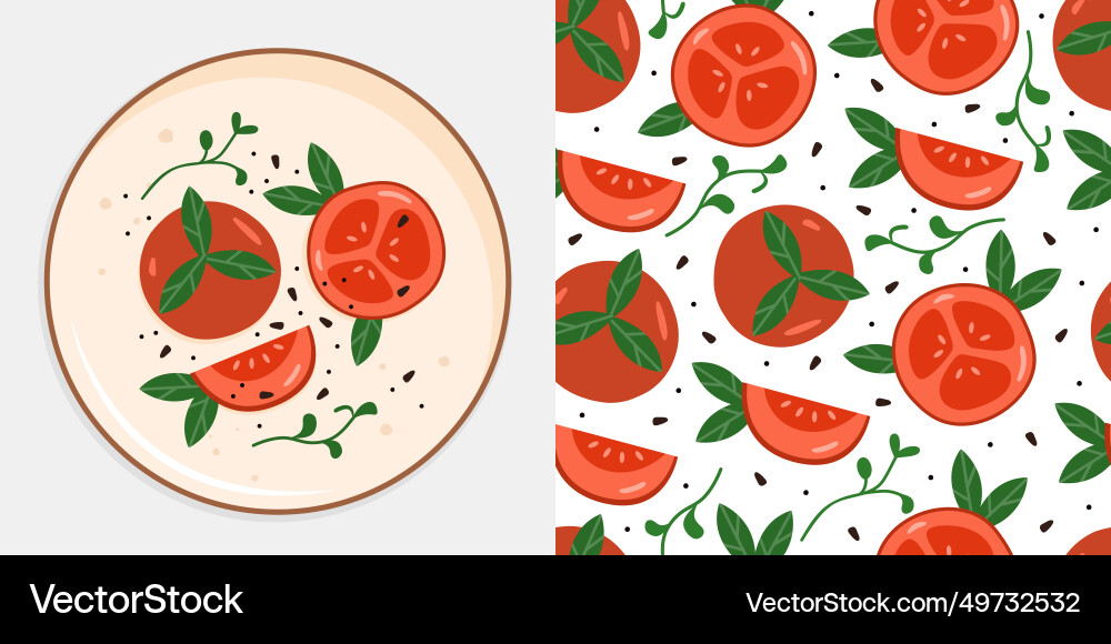 Flat whole and slice of tomato pattern vector image