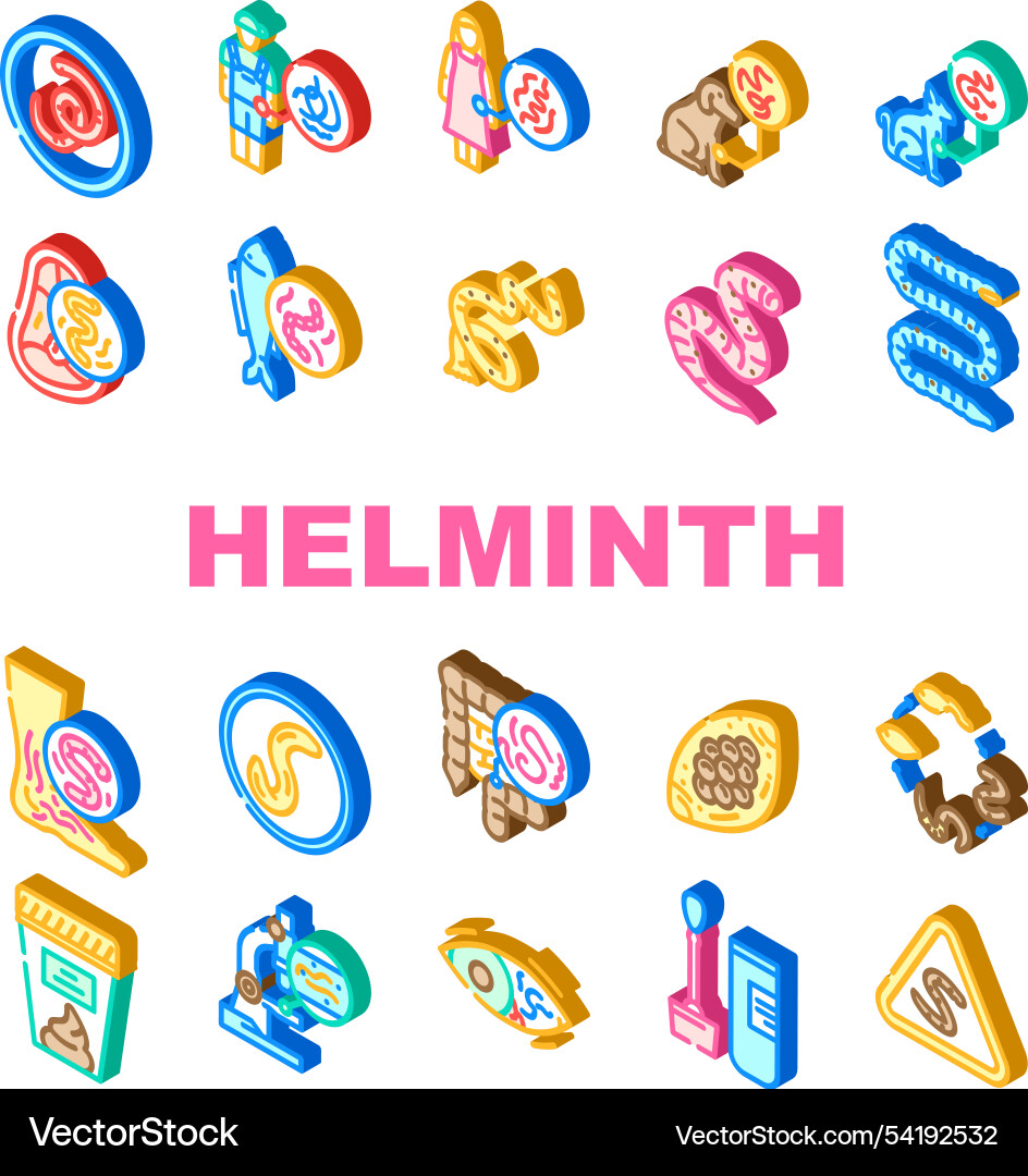 Helminth worm parasite nematode icons set Vector Image