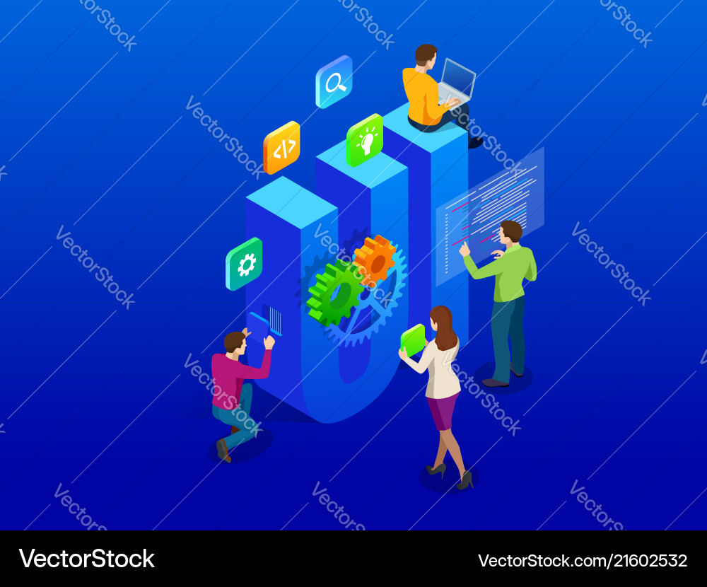 Isometric Web Development App vector image