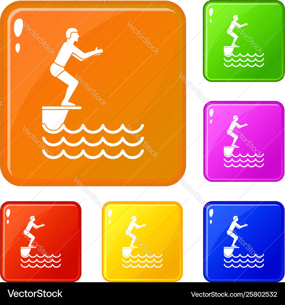 Man standing on springboard icons set color Man standing on springboard icons set color vector image