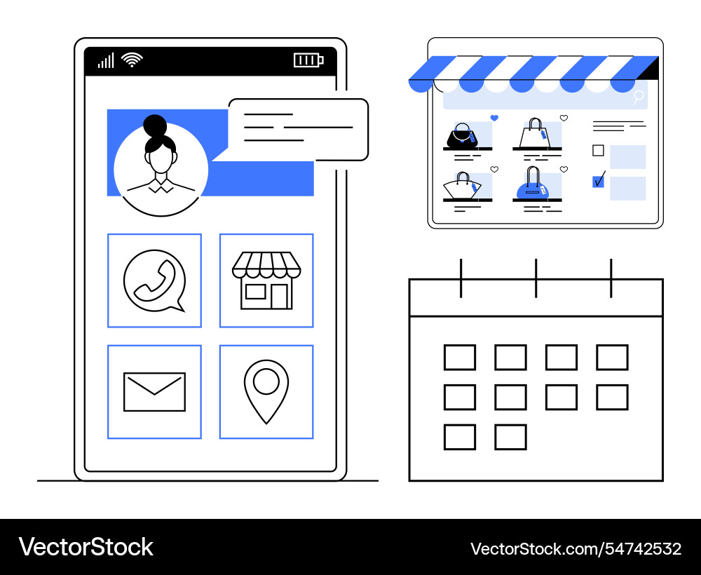 Mobile interface with messaging calendar Mobile interface with messaging calendar vector image