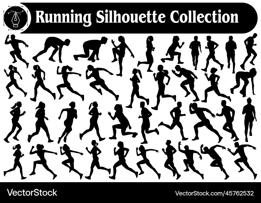 Running man and woman silhouettes collection Vector Image