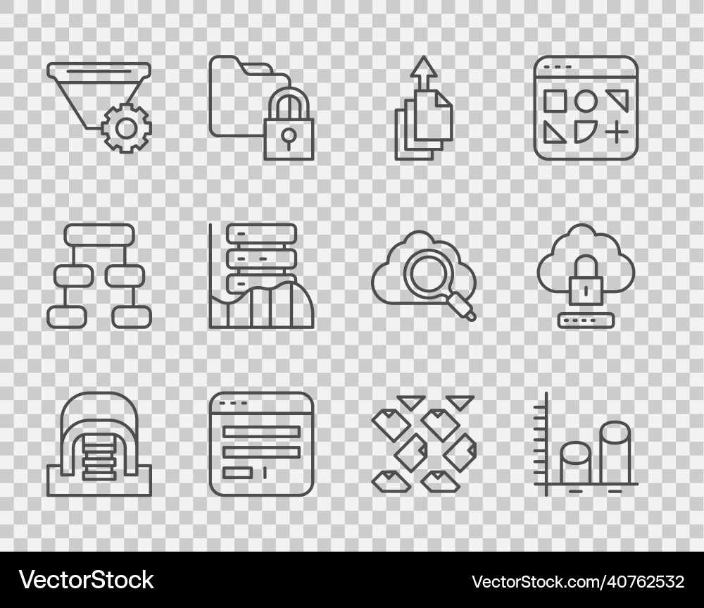Set line hangar with servers data analysis Vector Image