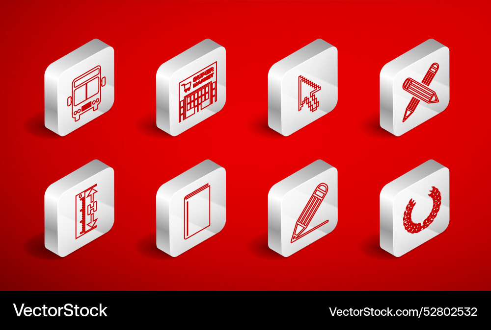 Set line laurel wreath supermarket building pixel Set line laurel wreath supermarket building pixel vector image