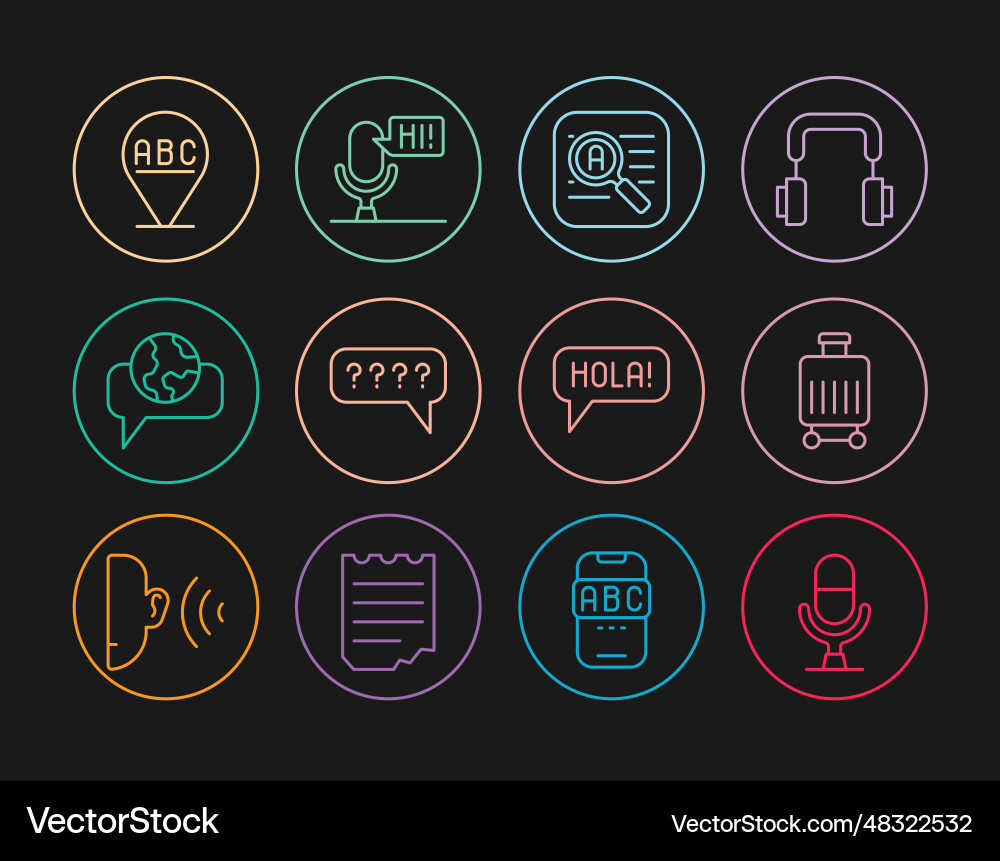 Set line microphone voice device suitcase Set line microphone voice device suitcase Vector Image