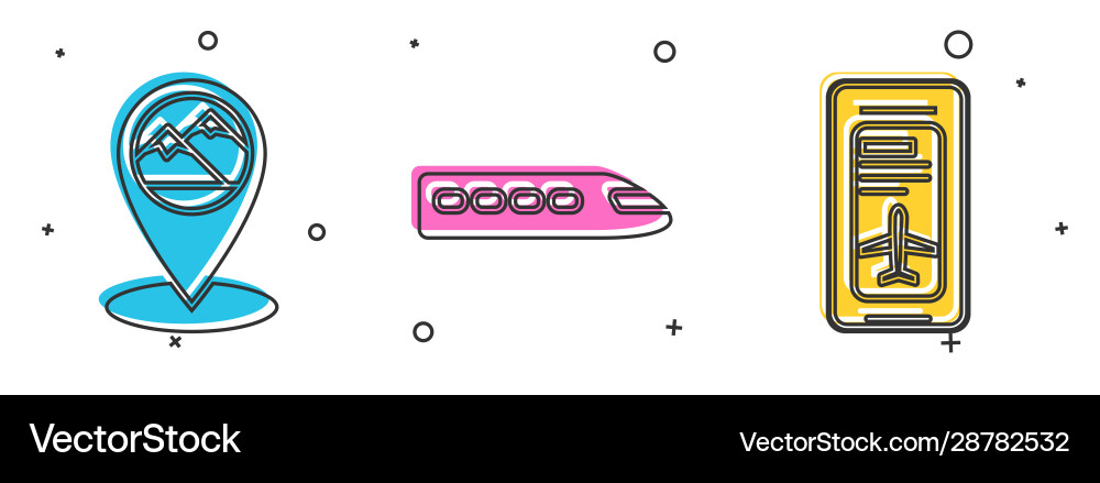 Set map pointer with mountain train Set map pointer with mountain train vector image