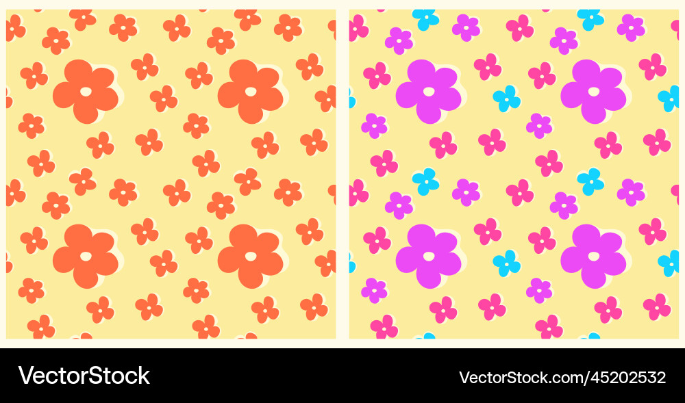 Set of seamless patterns with flowers in y2k Vector Image