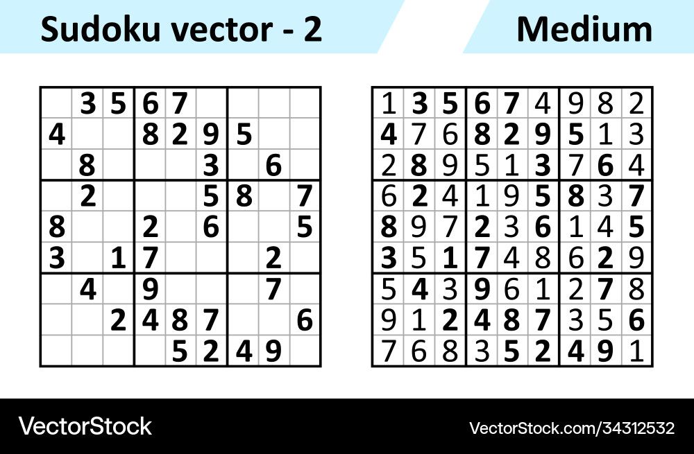 Sudoku Puzzle Game - Medium Difficulty vector image