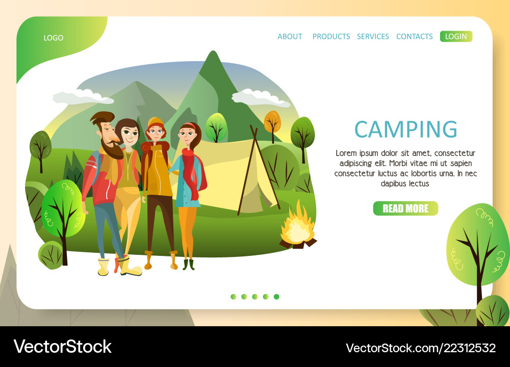 Summer camping landing page website Summer camping landing page website vector image