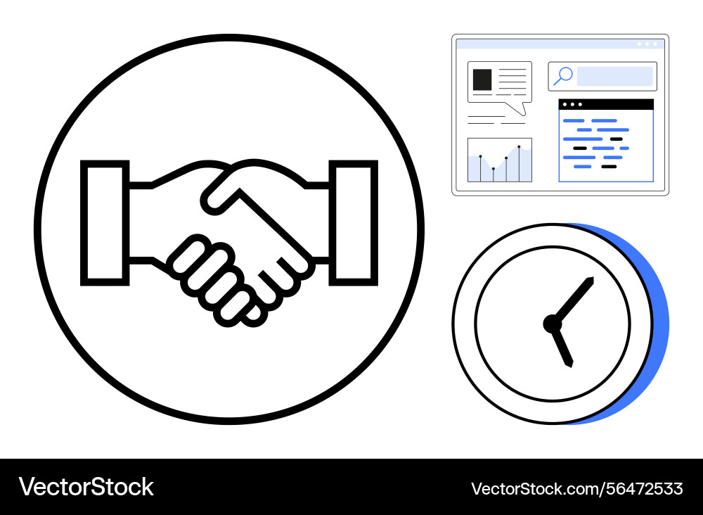 Agreement handshake with data analysis and time Agreement handshake with data analysis and time vector image
