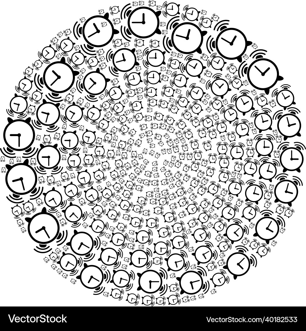 Alarm clock icon rotated spheric cluster mosaic Alarm clock icon rotated spheric cluster mosaic vector image