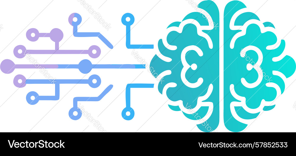 Brain with digital circuits symbolizing ai Vector Image