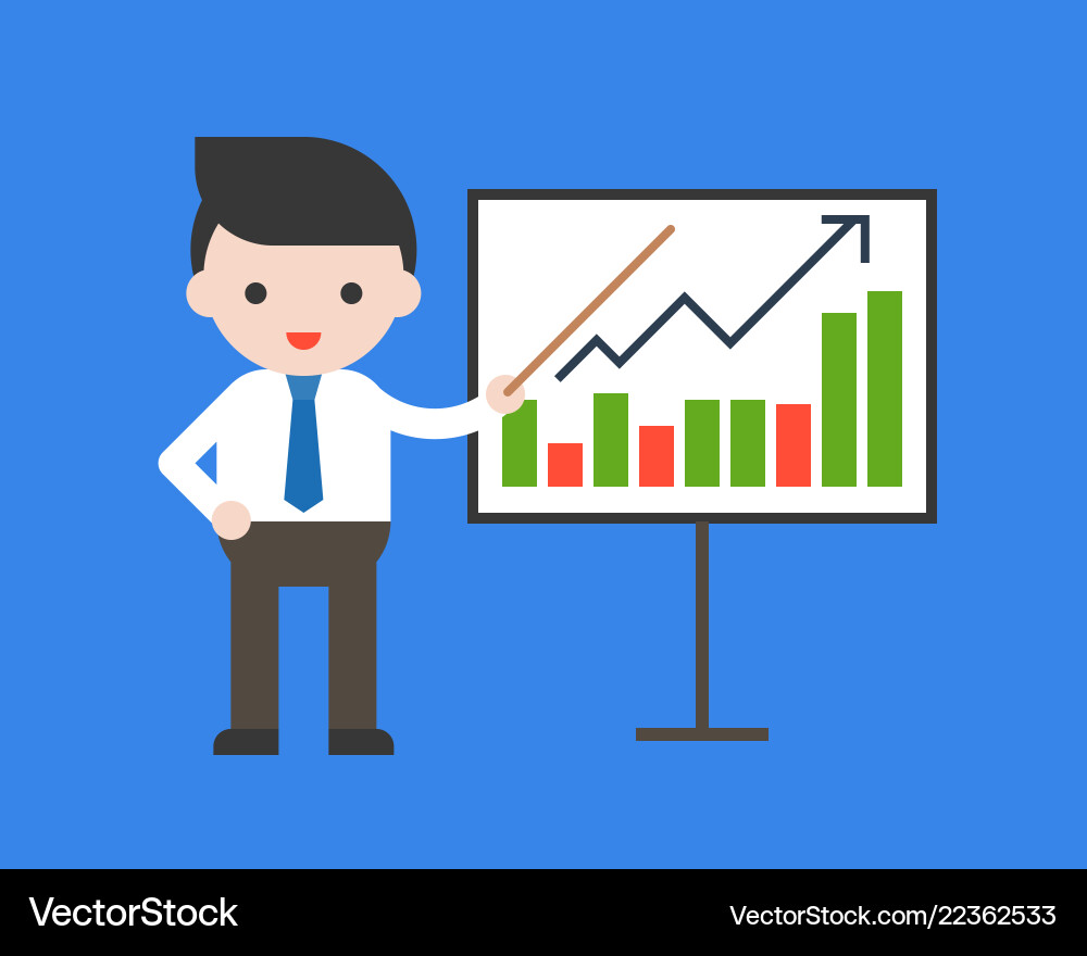 Businessman presentation graph with pointer vector image