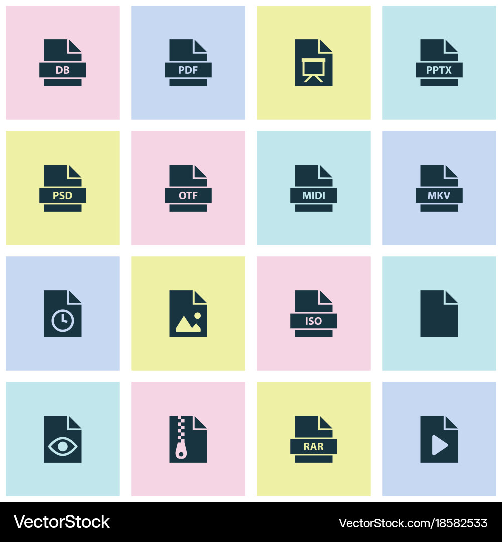 Document icons set includes such as midi Vector Image