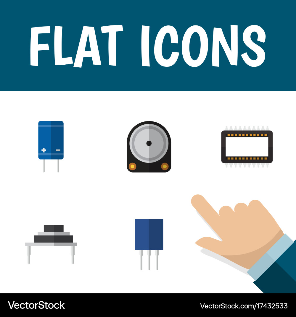 Flat icon device set of mainframe transistor hdd vector image