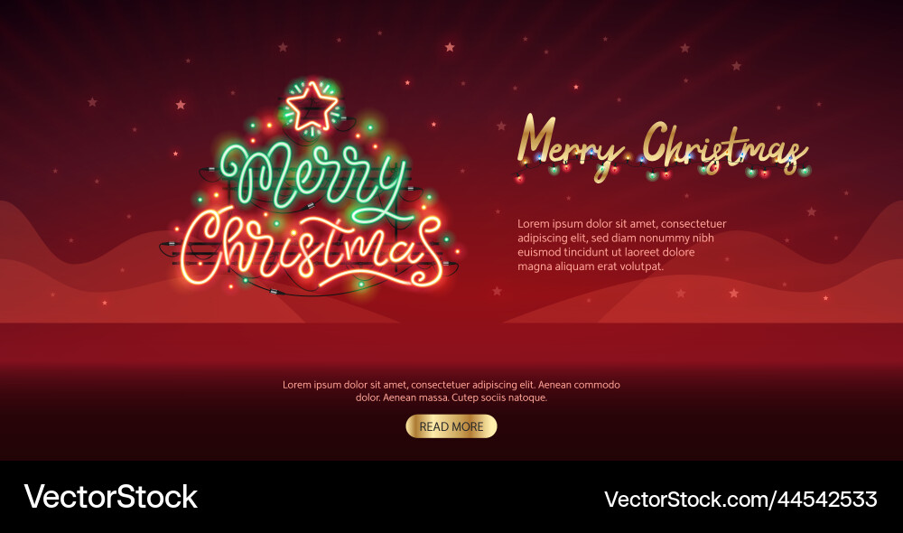 Merry christmas neon sign website template vector image