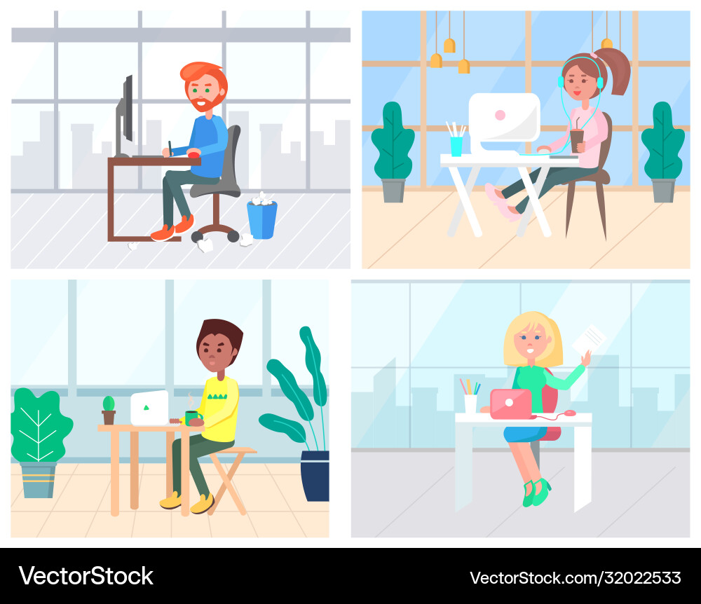 Programmer thinking on project in office Vector Image