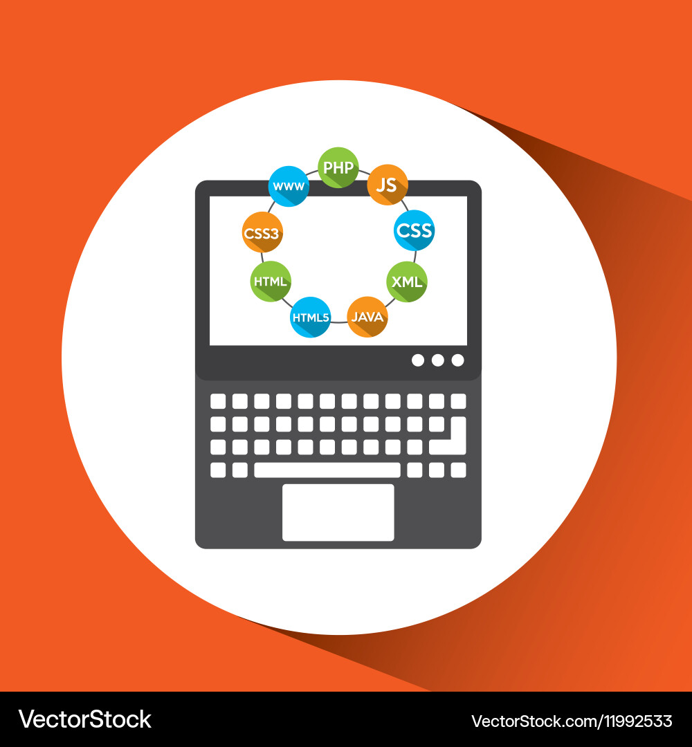 Programming languages notebook computer digital Vector Image