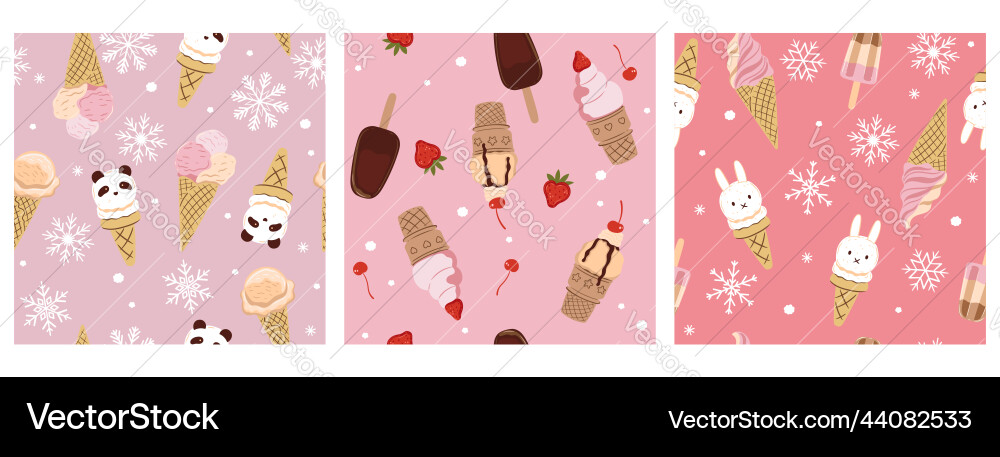 Set of seamless patterns with ice cream graphics Set of seamless patterns with ice cream graphics Vector Image