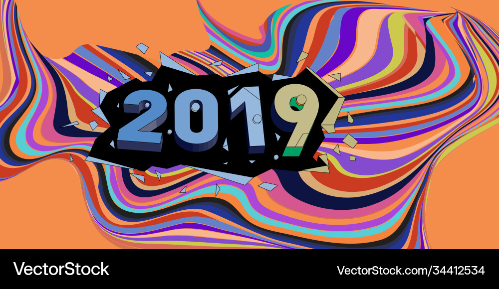 2021 new year text with wavy colorful line Vector Image