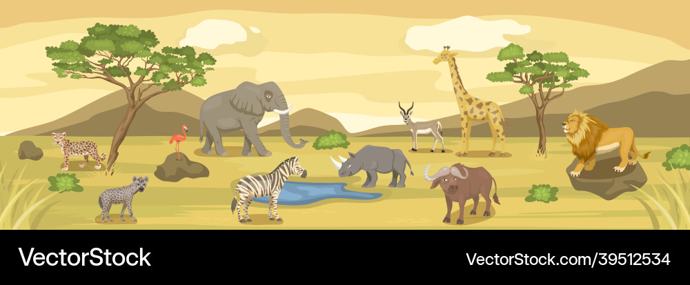 African savannah wild animal set lion rhino African savannah wild animal set lion rhino vector image