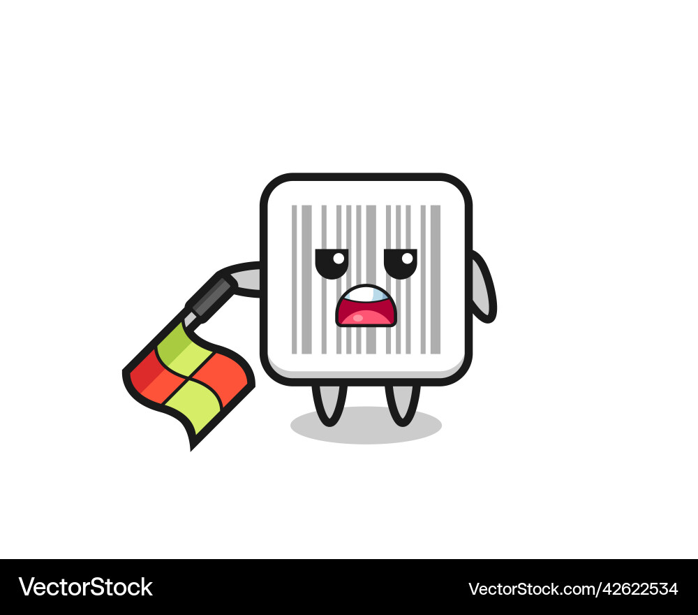 Barcode character as line judge hold the flag vector image