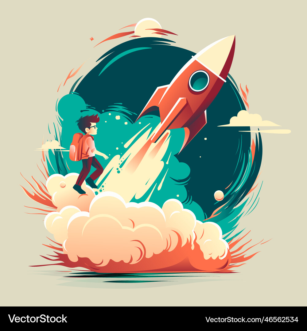 Boy with a backpack on the rocket space moon Boy with a backpack on the rocket space moon vector image