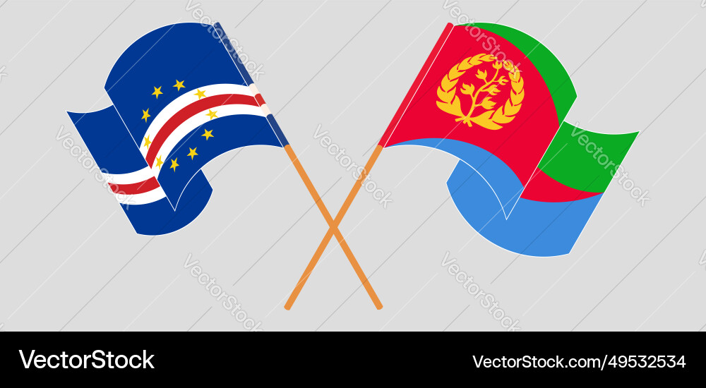 Crossed and waving flags of cape verde eritrea Crossed and waving flags of cape verde eritrea Vector Image