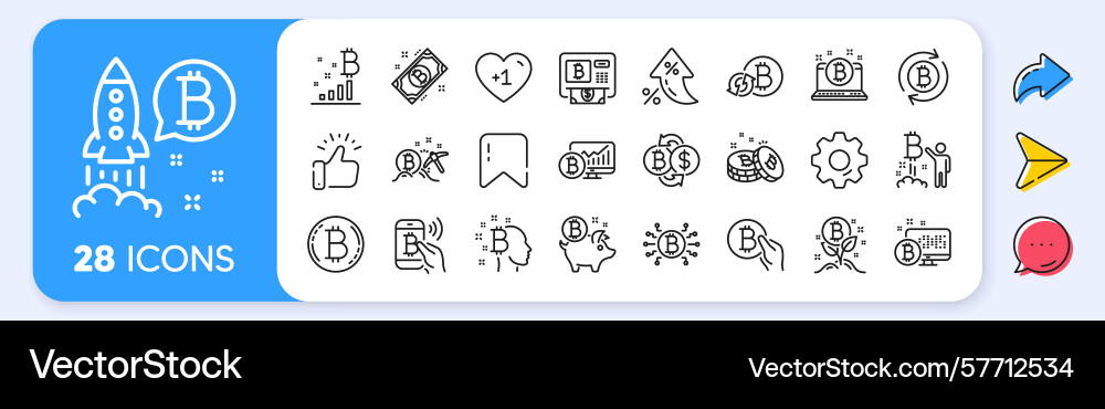 Cryptocurrency line icons set of blockchain Vector Image