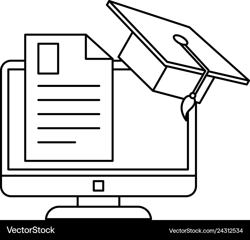 Document with computer and hat graduation Document with computer and hat graduation vector image