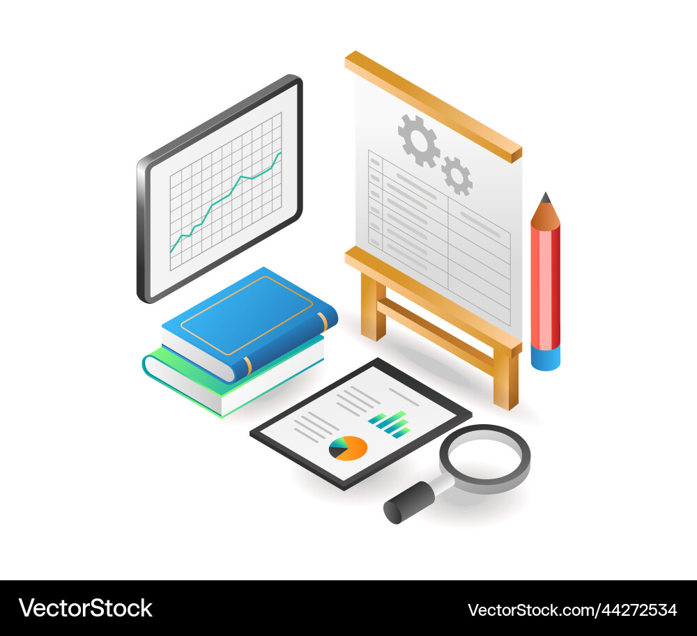Flat isometric concept database analyst on screen Flat isometric concept database analyst on screen vector image
